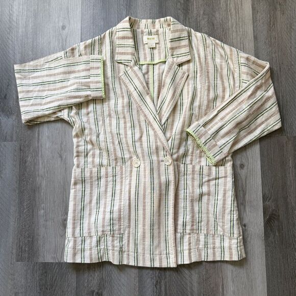 Anthropologie Maeve Cotton Stripe Boyfriend Blazer Jacket XS Oversized - Picture 2 of 8